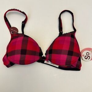 NWT SO red/ black plaid push up bra Sz 34A